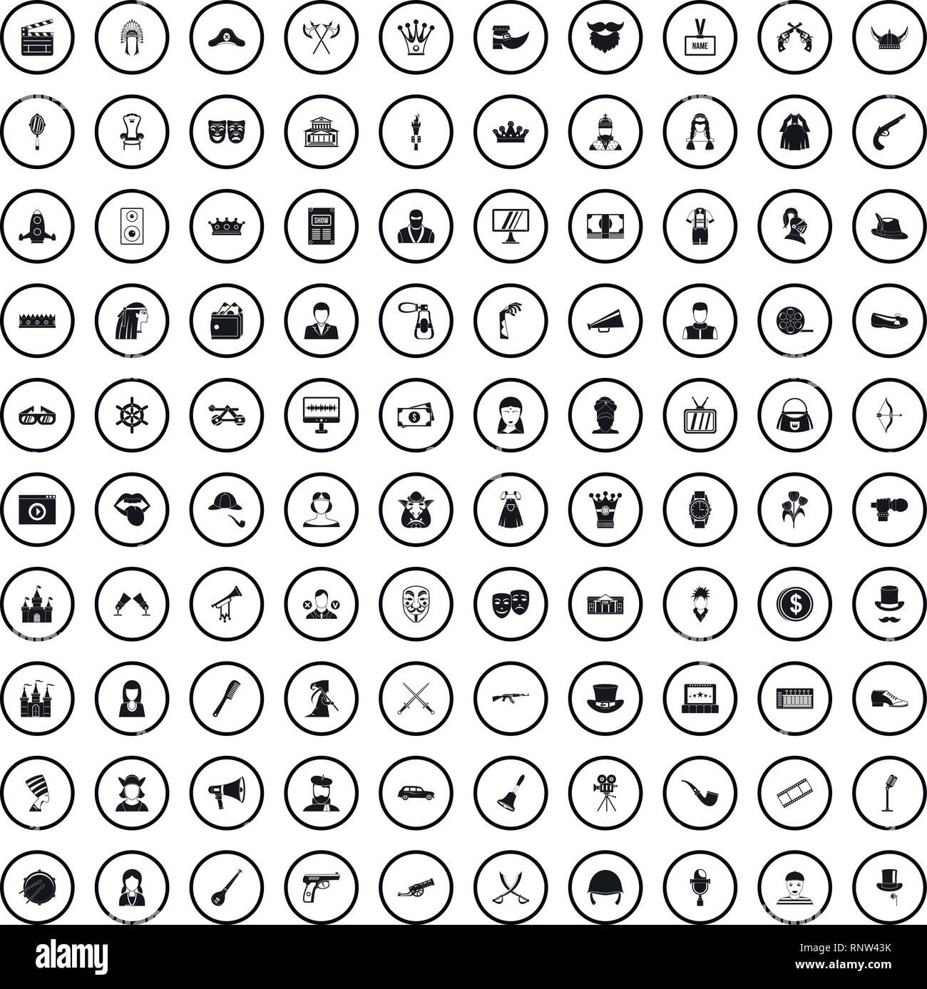 Acteur de cinéma 100 icons set, le style simple Illustration de Vecteur