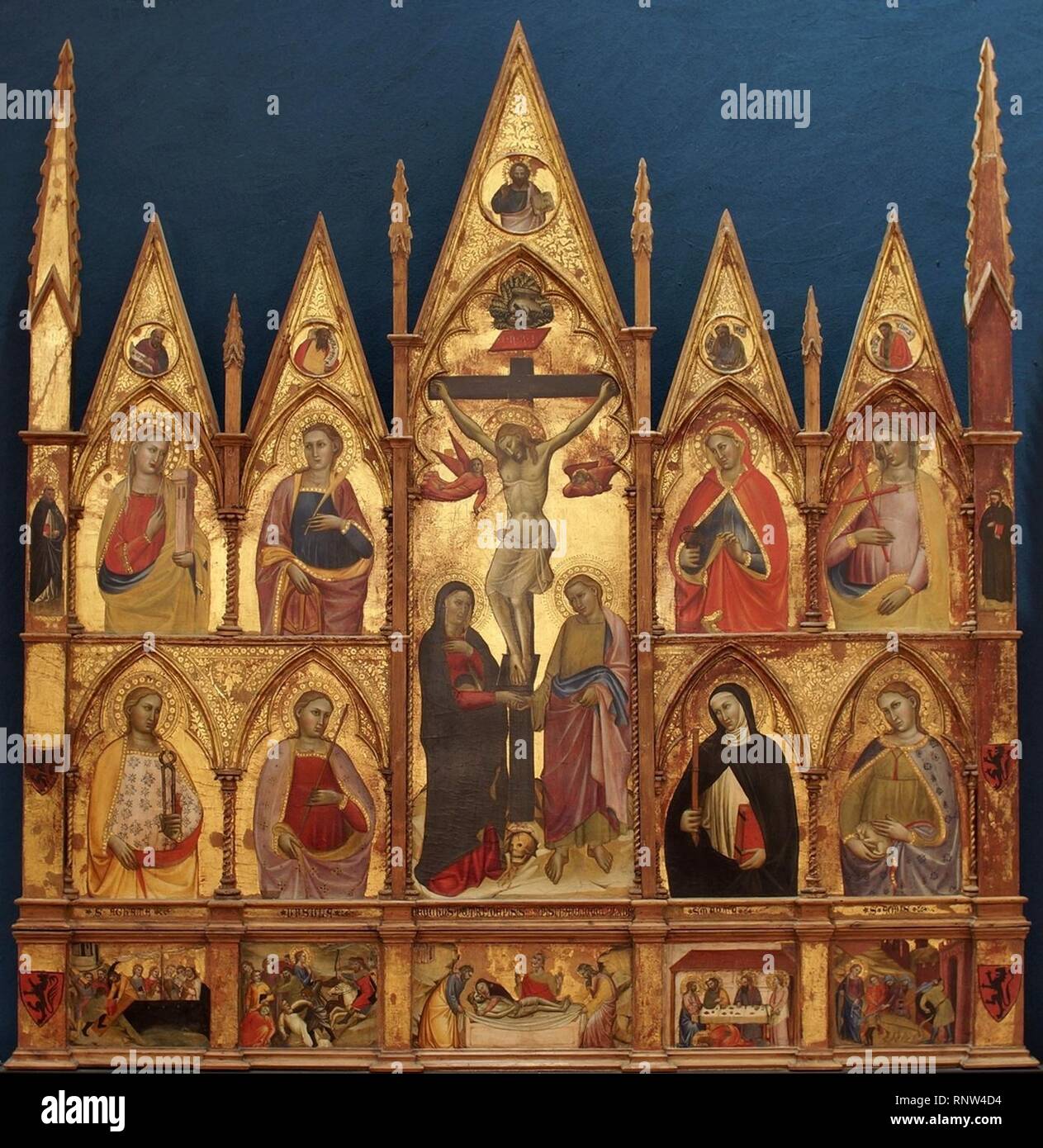 Cecco Di Pietro. Madonna col bambino e Santi, Crocifissione, Banque D'Images
