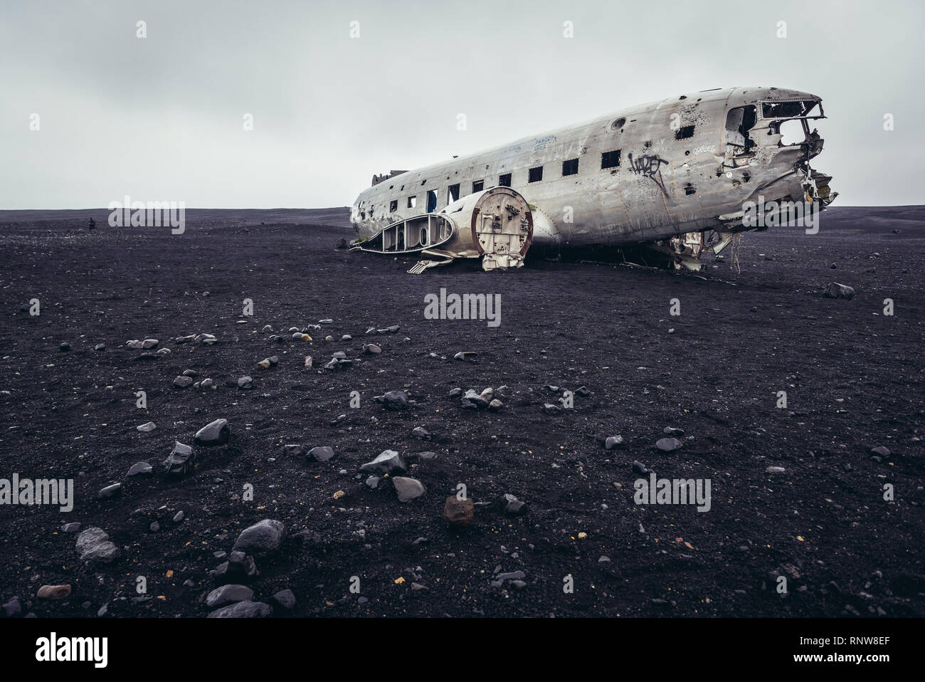 US Navy Super Douglas DC-3 sur un Solheimasandur plane Wreck Beach dans le sud de l'Islande Banque D'Images