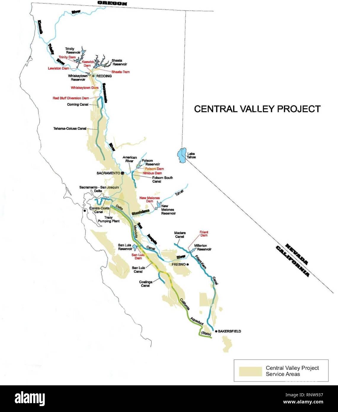 Le projet de la vallée centrale du plan 2016-07-05 USBR. Banque D'Images