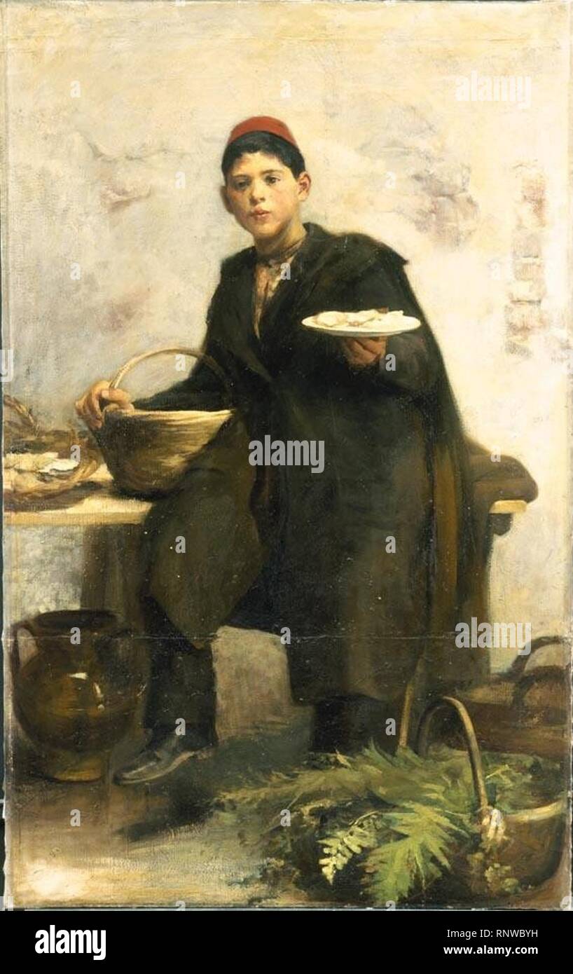 Cesare Tallone - Le vendeur d'huîtres. Banque D'Images