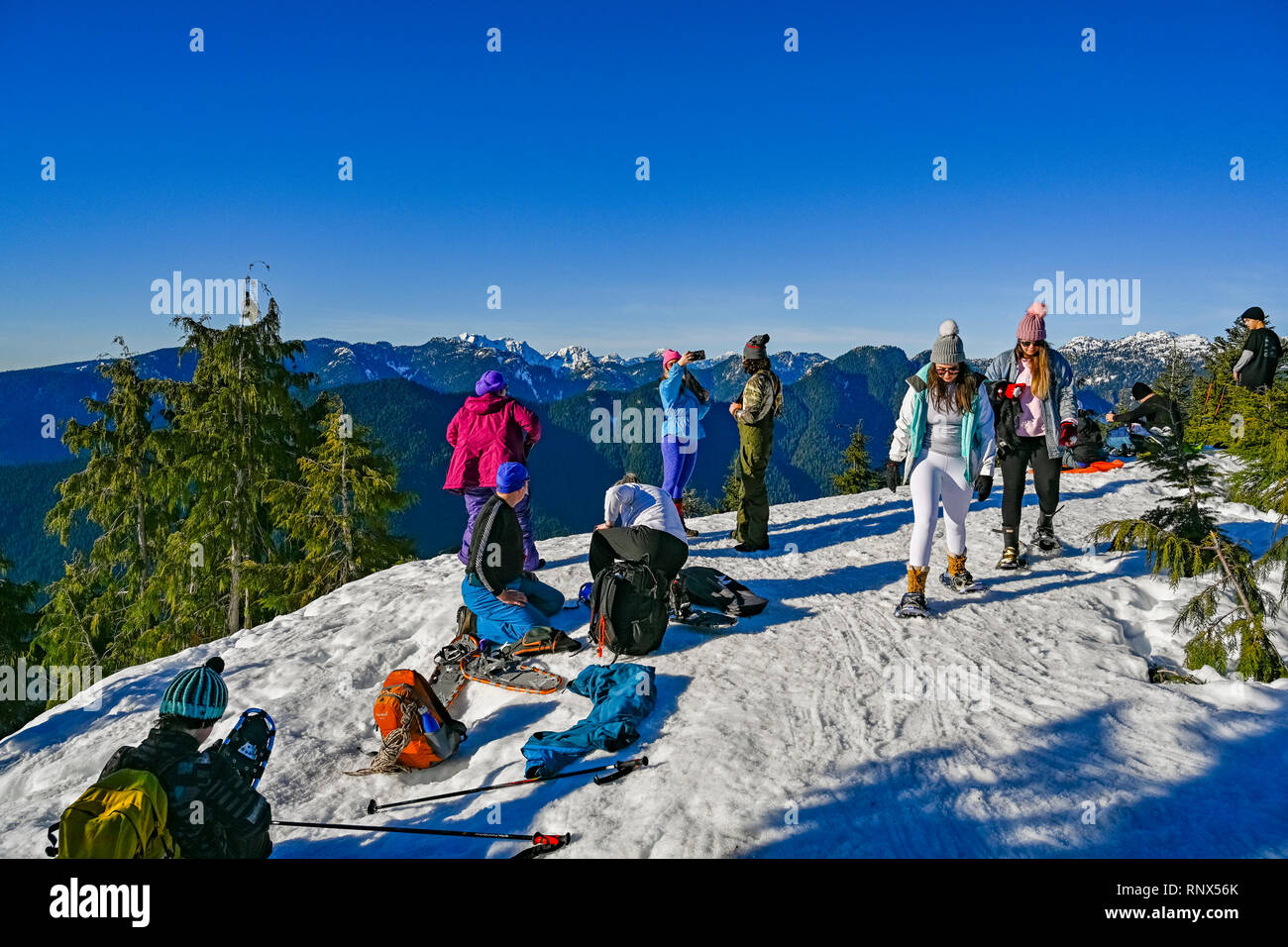 Les randonneurs en montagne chien lookout, Parc provincial Mount Seymour, North Vancouver, Colombie-Britannique, Canada Banque D'Images