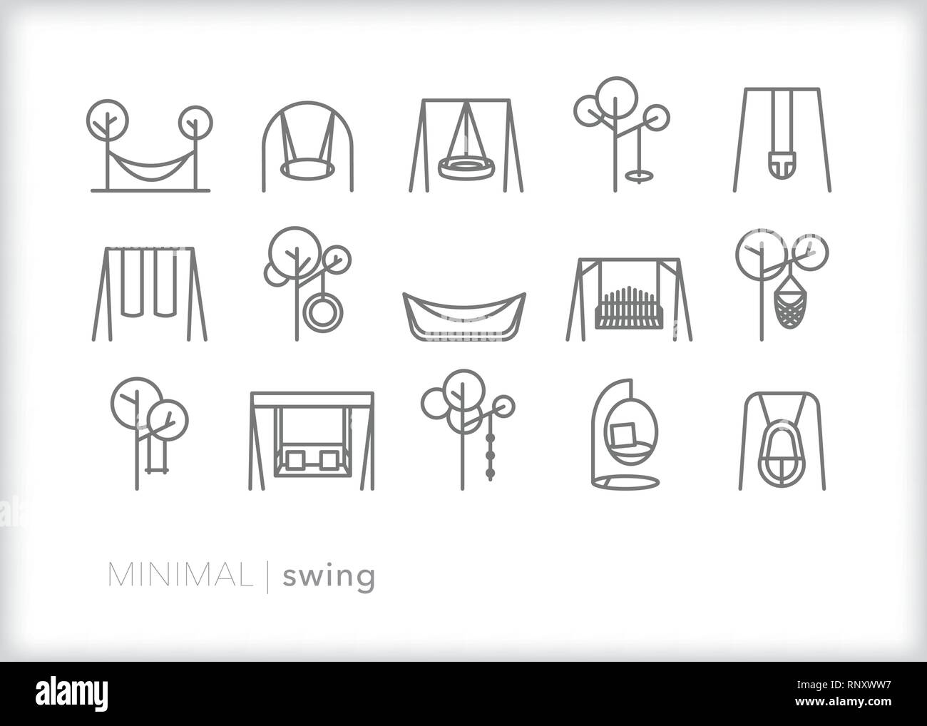 Ensemble de 15 icônes de ligne de swing pour se détendre sur une journée d'été à l'extérieur Illustration de Vecteur