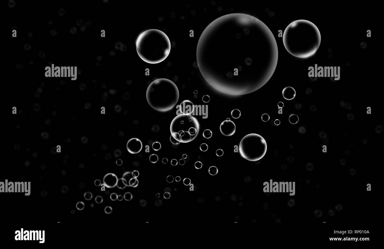 L'eau propre des bulles sur fond noir isolé Banque D'Images
