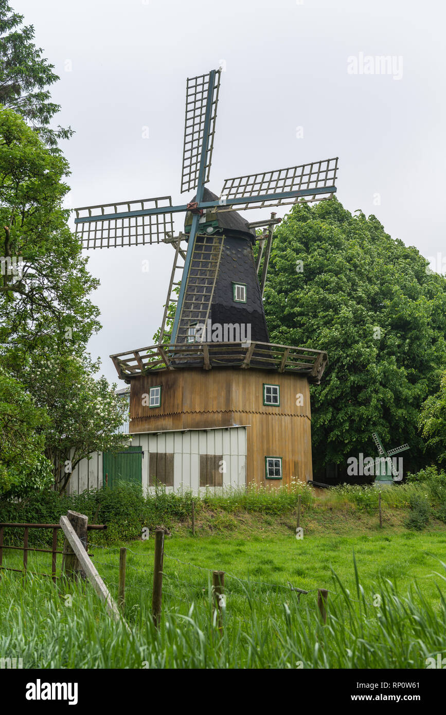Dellstedter Bauernwindmuehle, moulin historique à Dellstedt, Galeriehollaender, Dellstedt, Dithmarschen, Schleswig-Holstein, Allemagne Banque D'Images