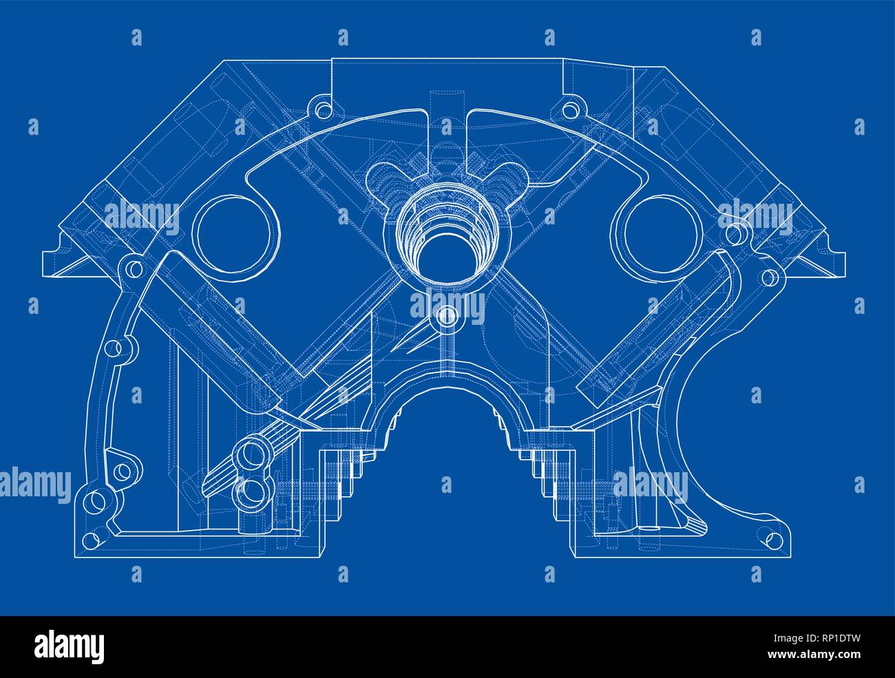 Croquis du bloc moteur. Le rendu 3D de vecteur Illustration de Vecteur
