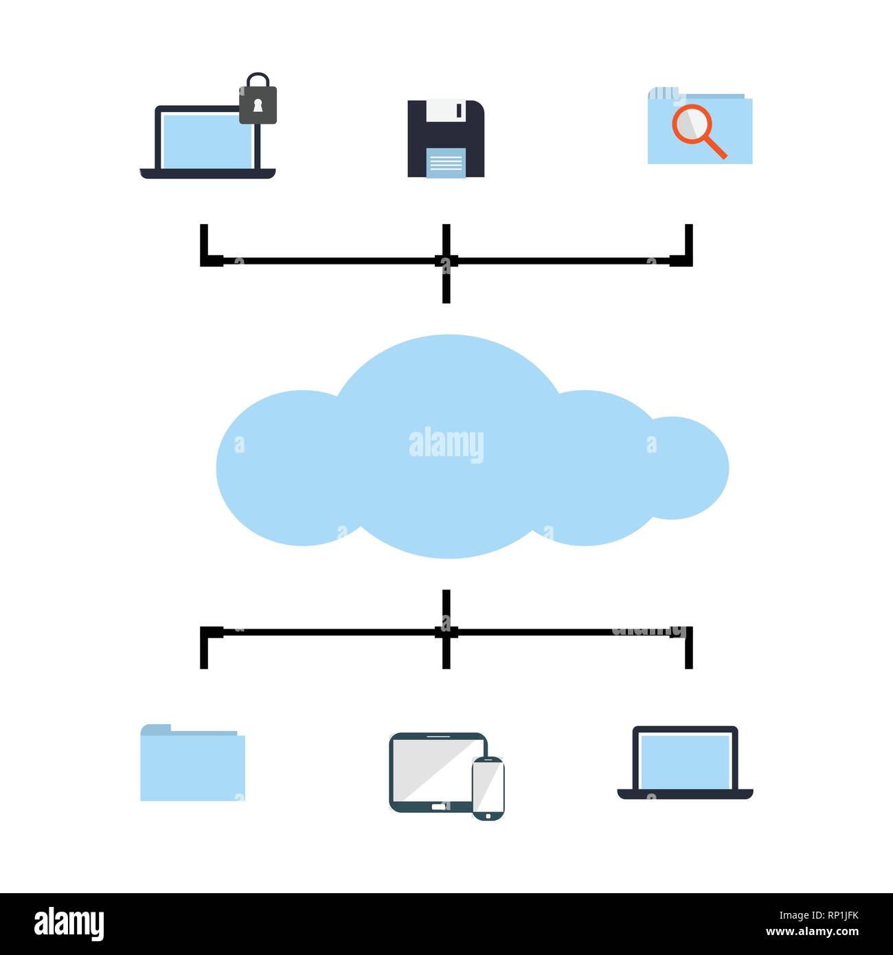 La gestion du système de données en nuage vecteur. Le concept de cloud computing Illustration de Vecteur