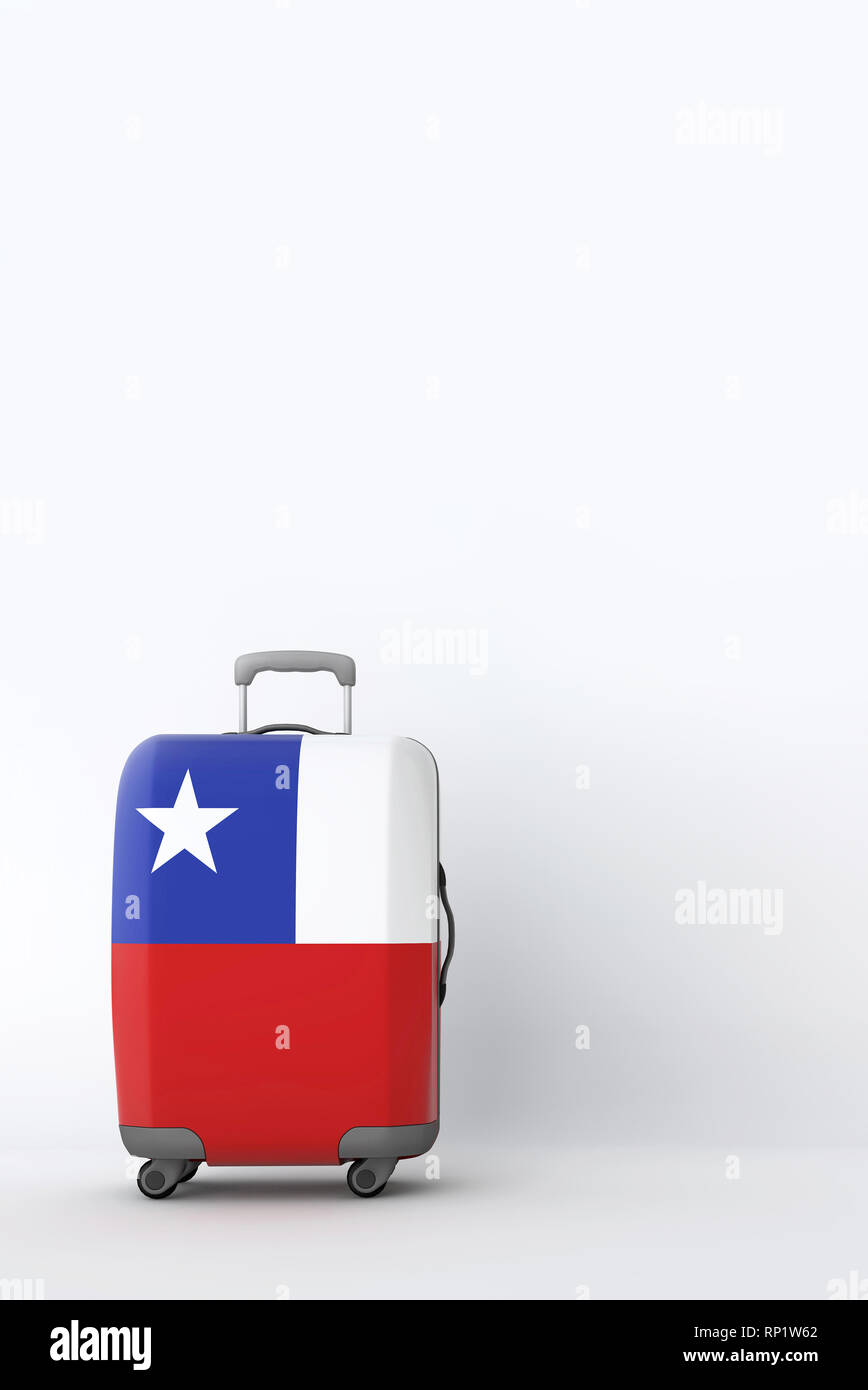 Valise de voyage avec le drapeau du Chili. Destination de vacances. 3D Render Banque D'Images