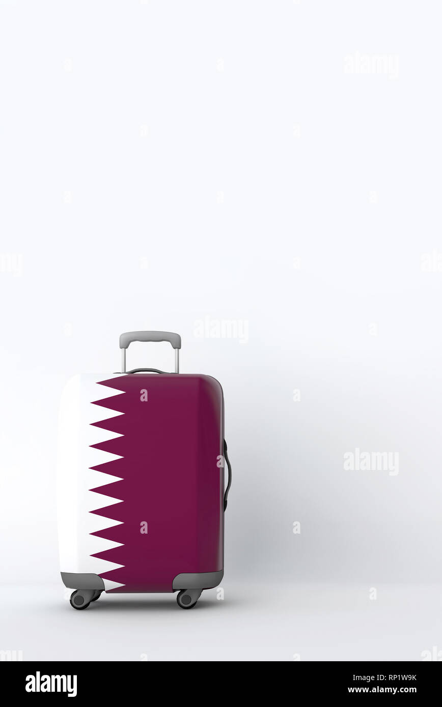 Valise de voyage avec le drapeau du Qatar. Destination de vacances. 3D Render Banque D'Images