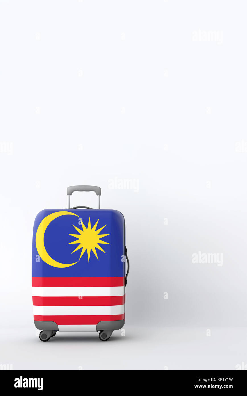 Valise de voyage avec le drapeau de la Malaisie. Destination de vacances. 3D Render Banque D'Images