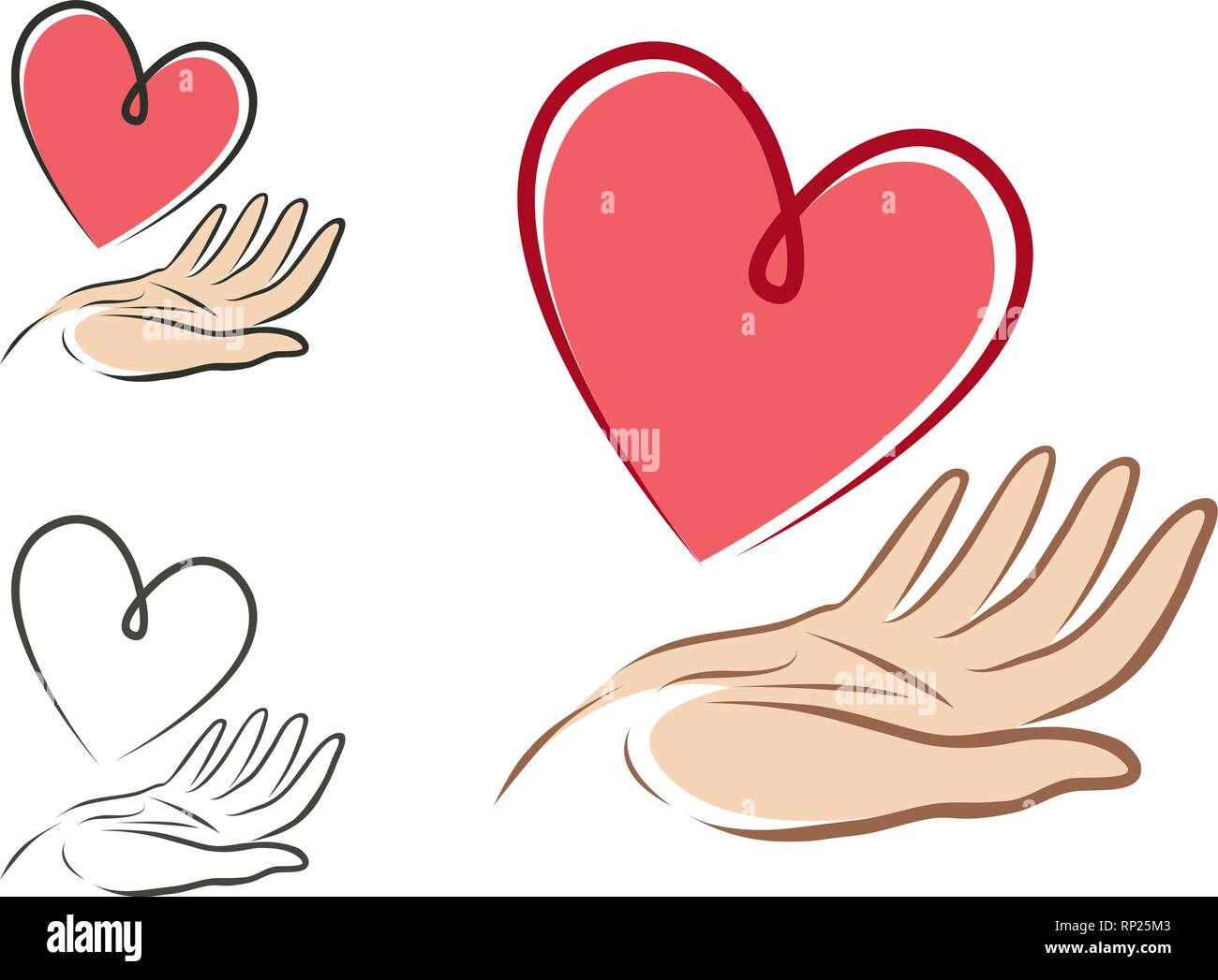Coeur dans la main, le logo ou l'étiquette. La santé, l'amour, la vie, l'icône de la charité. Vector illustration Illustration de Vecteur