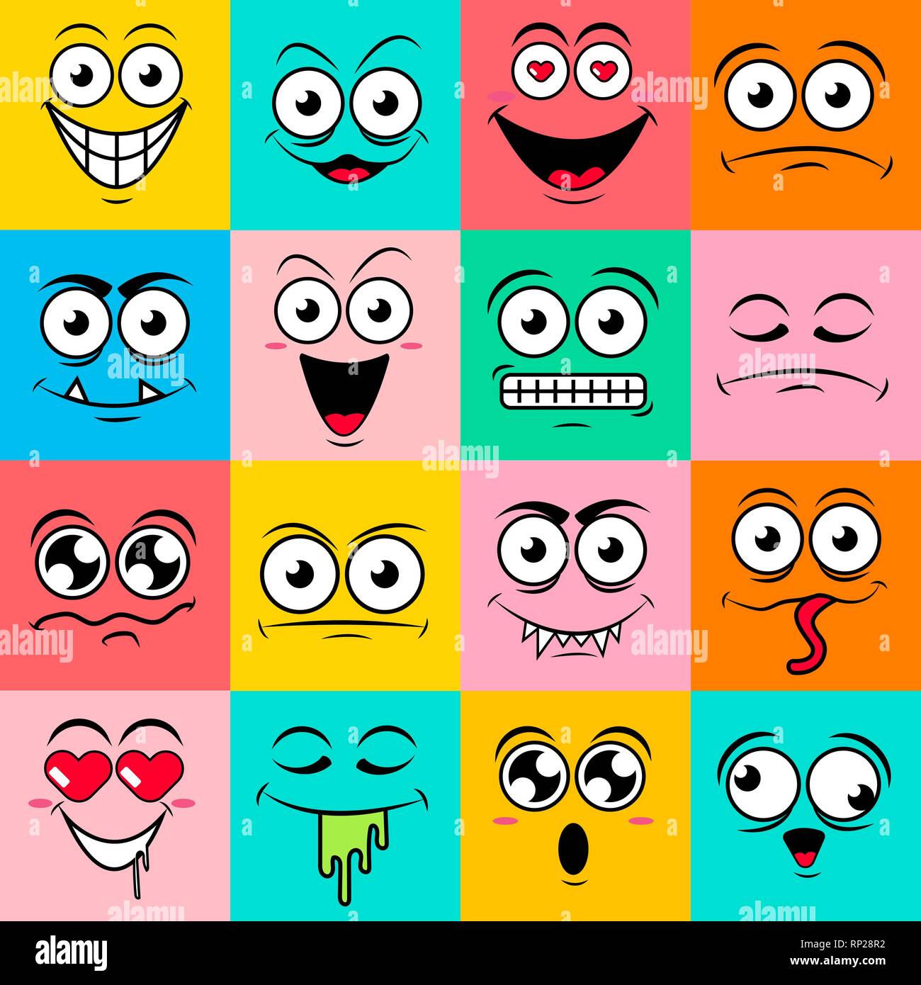 Ensemble de stylos cute heureux smiley émotions,vector illustration Illustration de Vecteur