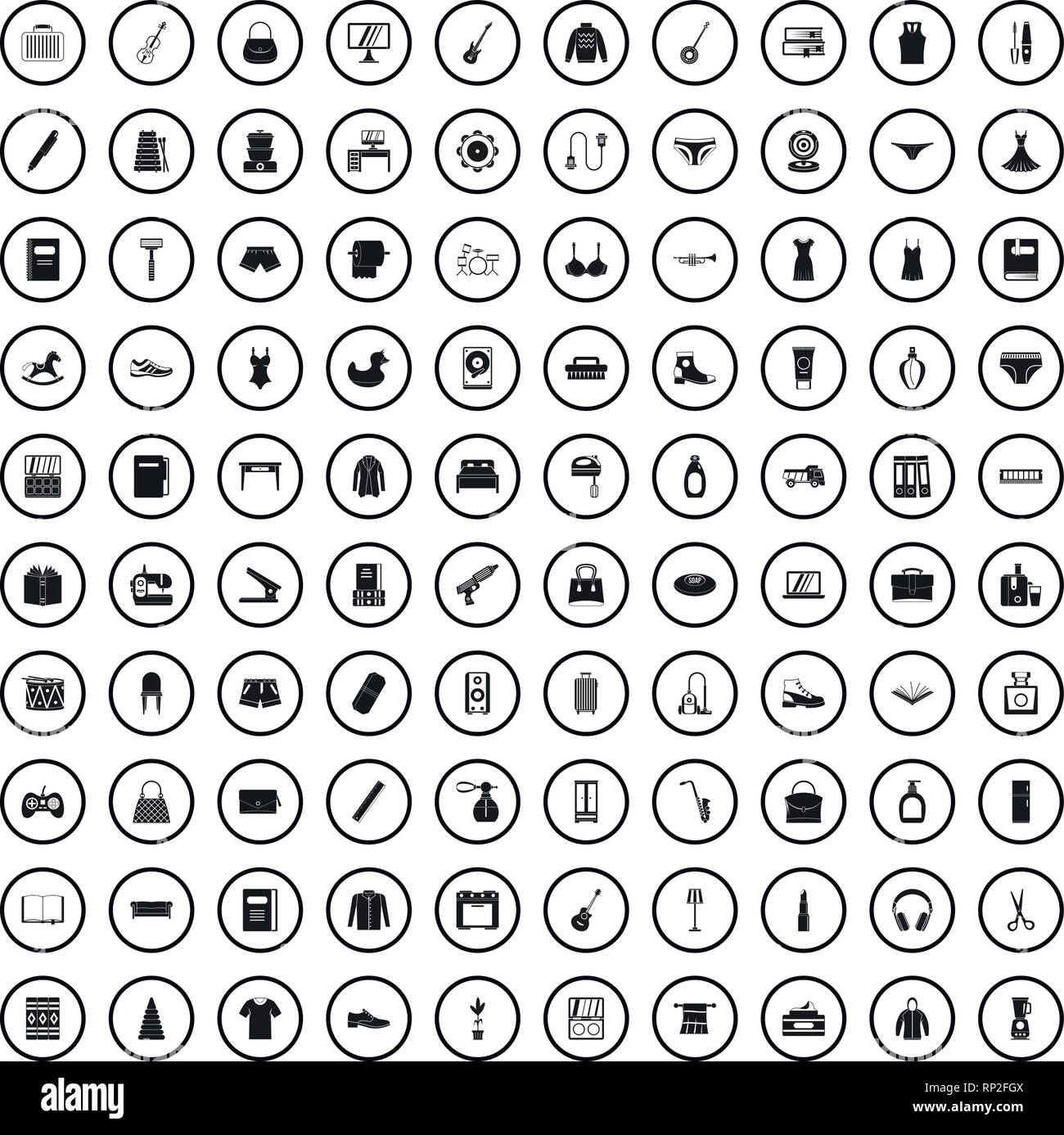 Les biens de consommation 100 icons set, le style simple Illustration de Vecteur