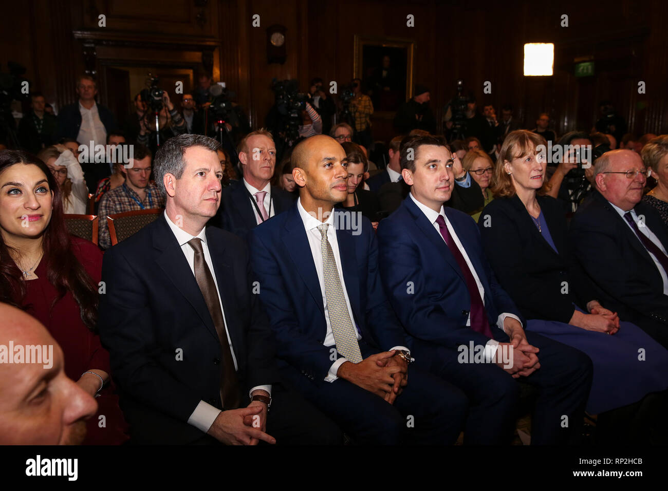 Westminster, London, UK. Feb 20, 2019. Les membres du Groupe indépendant Luciana Berger, Ann Coffey, Mike Baille, Chris Leslie, Gavin Shuker, Angela Smith, Chuka Umunna Joan Ryan et assister à la conférence de presse, l'ancien député conservateur Anna Soubry, Sarah Wollaston et Heidi Allen tiendra une conférence de presse après avoir quitté le parti pour le Groupe indépendant dans la région de Westminster. Credit : Dinendra Haria/Alamy Live News Banque D'Images