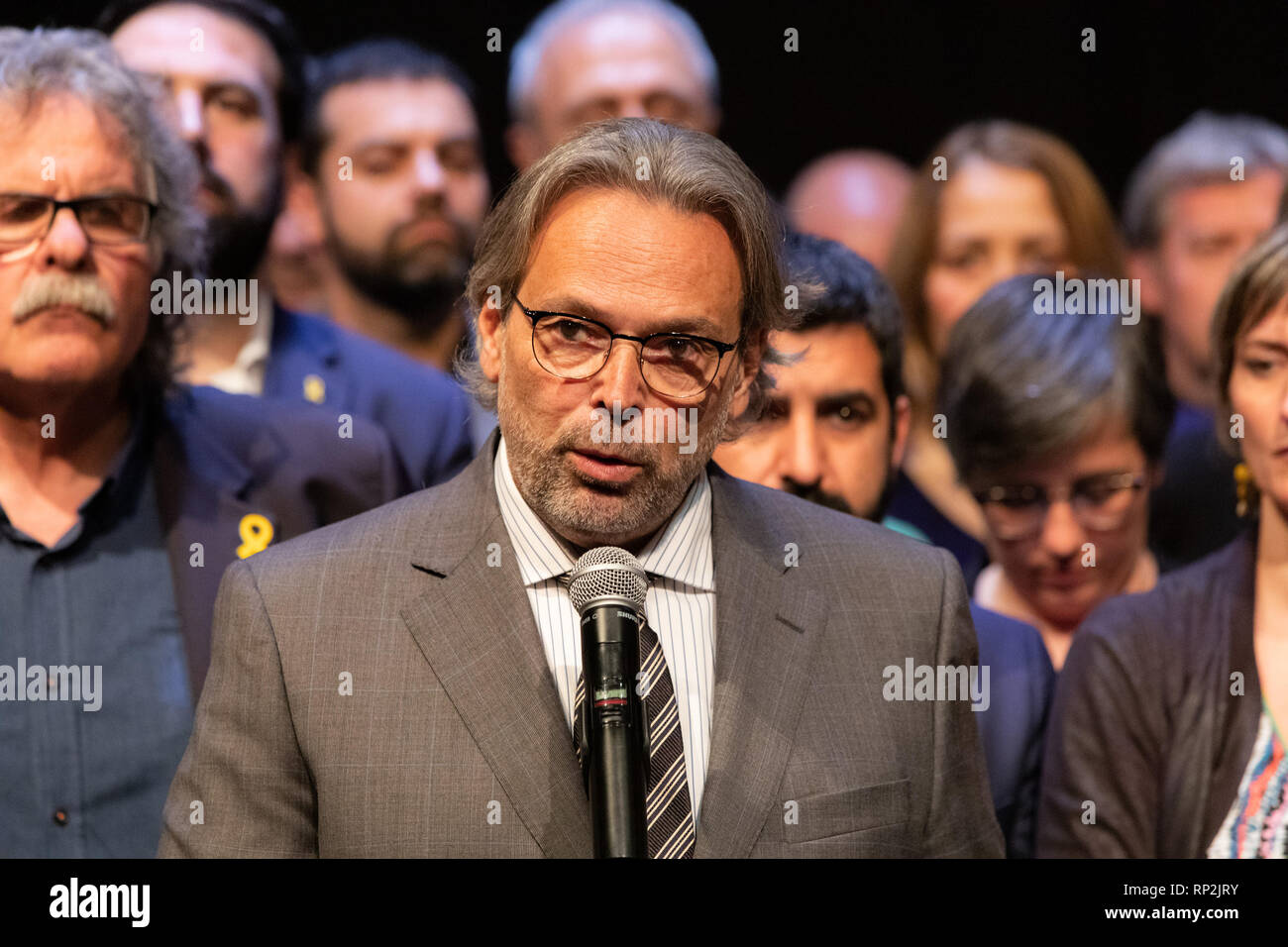 20 février 2019 - Madrid, Espagne - Ernest Benach, ex-président du Parlement vu parler pendant l'acte de soutien à Carme Casa Las Cañitas à Madrid. (Crédit Image : © Hellin Jésus/SOPA des images à l'aide de Zuma sur le fil) Banque D'Images