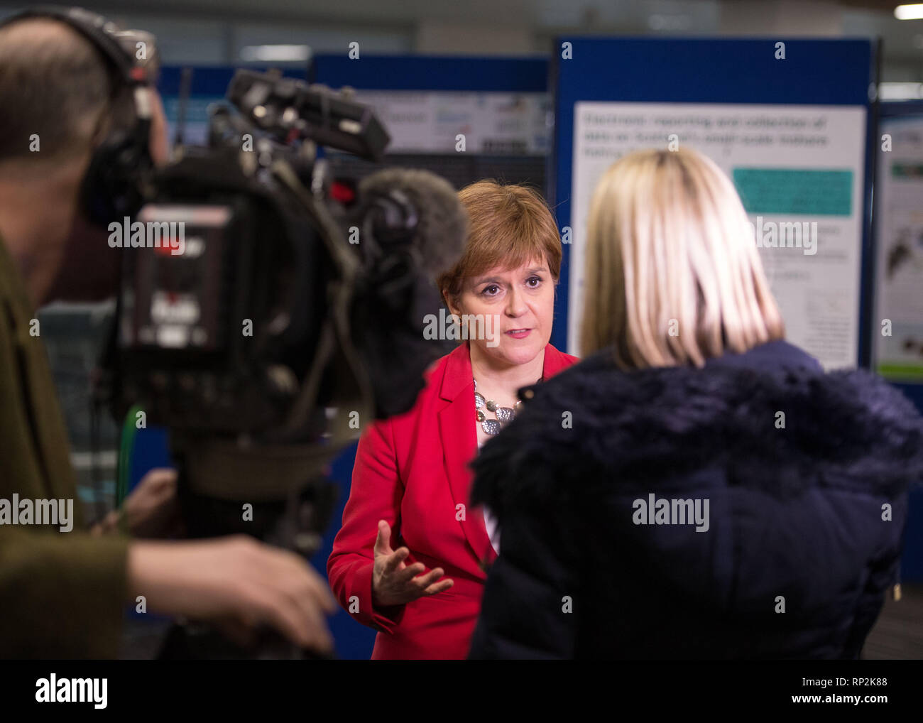 Glasgow, Royaume-Uni. 20 février 2019. Premier Ministre, Nicola Sturgeon donne des entrevues avec les médias à la Conférence maritime internationale à Glasgow. Crédit : Colin Fisher/Alamy Live News Banque D'Images