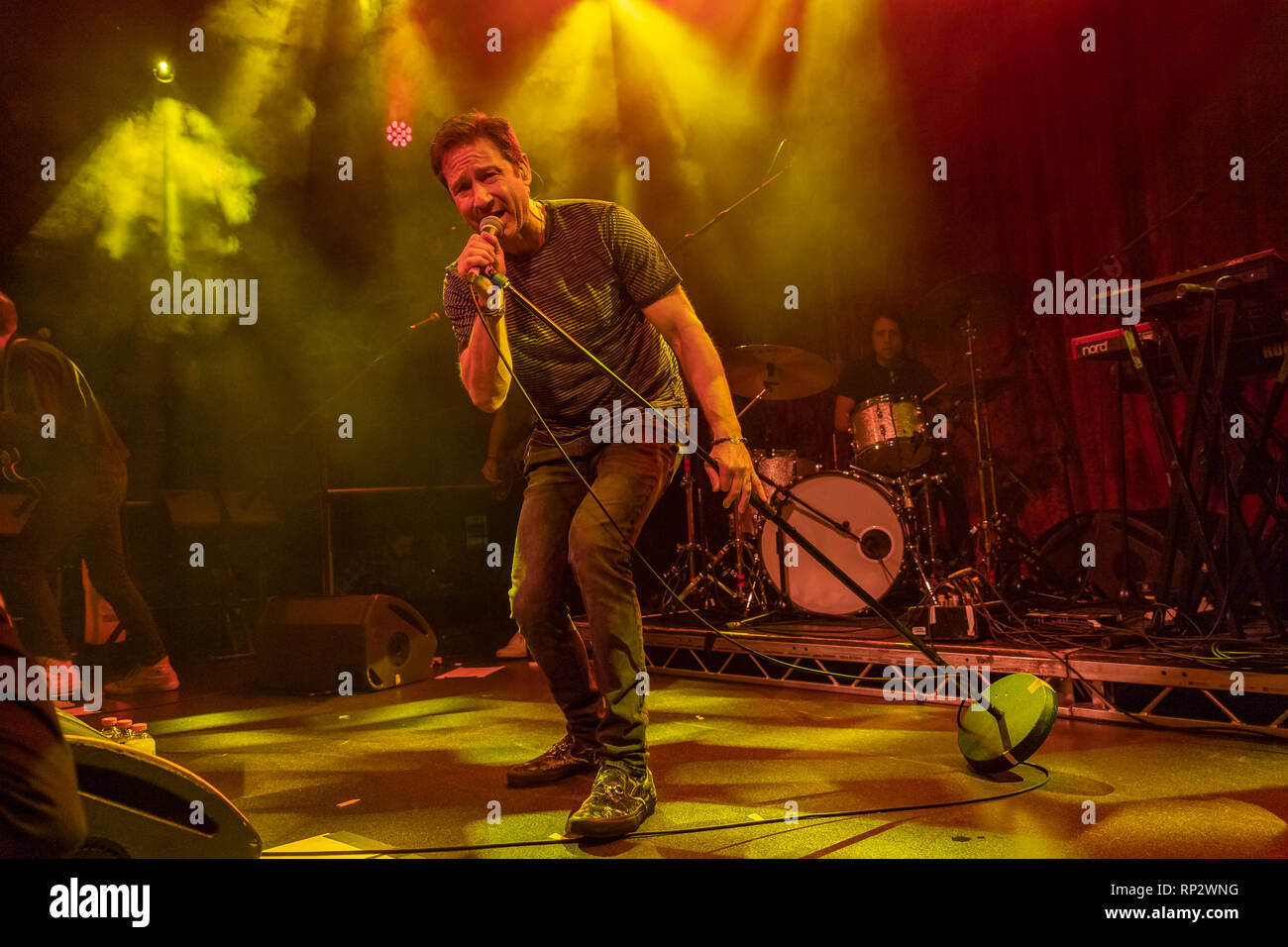 Dublin, Irlande. Feb 20, 2019. X Files acteur David Duchovny (Fox Mulder) chante sur scène à Dublin's Academy. Credit : SOPA/Alamy Images Limited Live News Banque D'Images