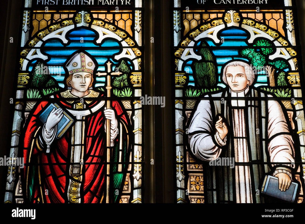 Vitrail représentant deux personnages religieux, Saint-George's Anglican Church, Montréal, Québec, Canada Banque D'Images