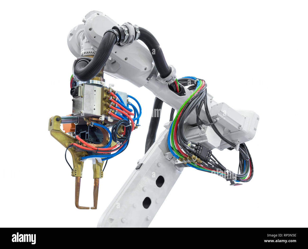 Bras robotique industrie isolé sur fond blanc avec clipping path Banque D'Images