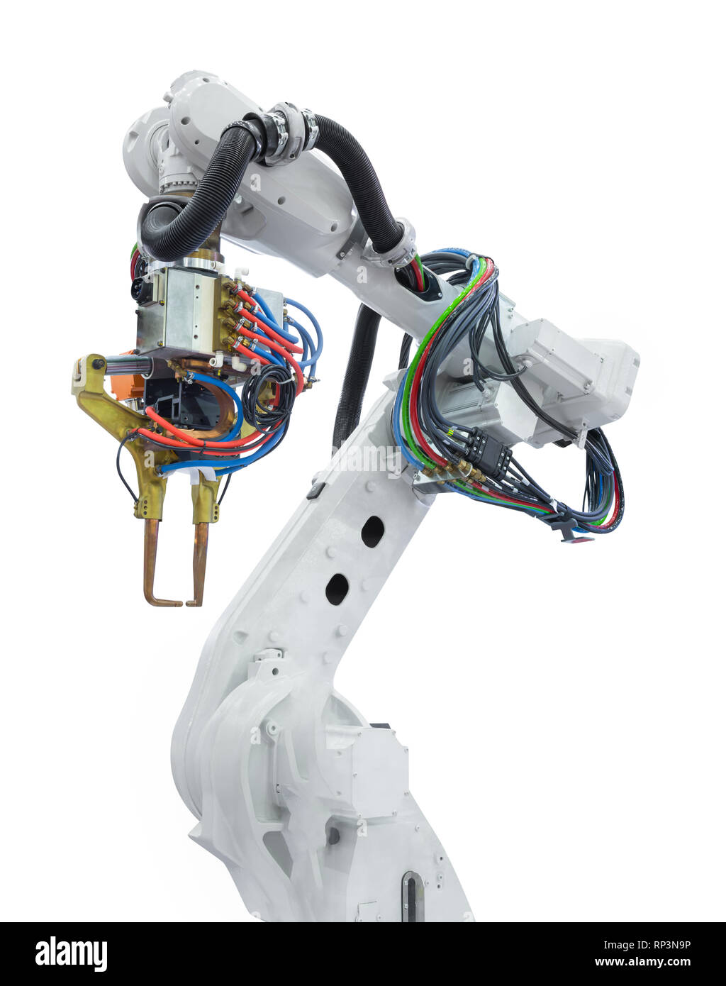Bras robotique industrie isolé sur fond blanc avec clipping path Banque D'Images