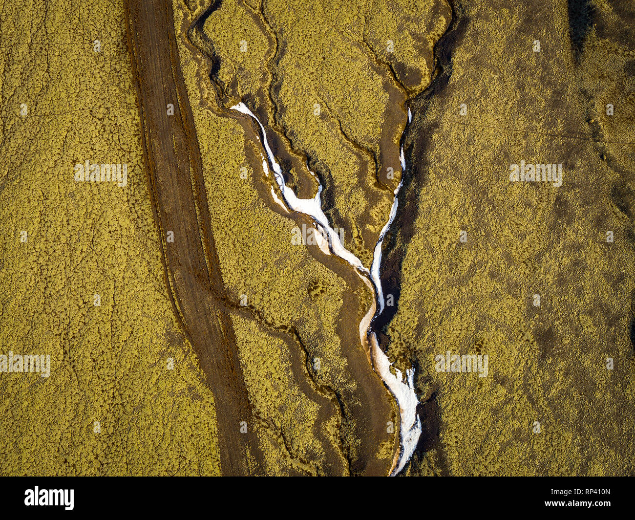 - Antenne de mousse et d'exploitation des sables bitumineux, Skeidararsandur plaine d'épandage fluvio-glaciaire, Banque D'Images - Antenne de mousse et d'exploitation des sables bitumineux, Skeidararsandur plaine d'épandage fluvio-glaciaire, Banque D'Images
