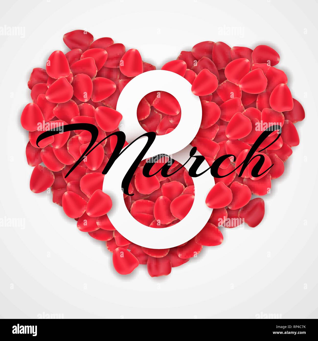 La Journée internationale de la femme. Coeur de pétales de rose sur un fond blanc. L'élément graphique romantique. 8 mars carte de vœux. Bannière de fête Web pour partie. Illustration de Vecteur