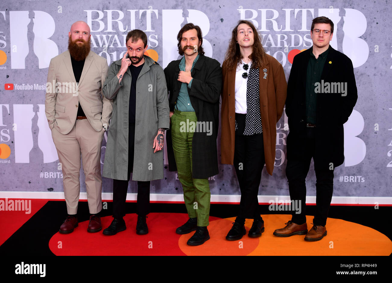 Joe Talbot, Adam Devonshire, Mark Bowen, Lee Kiernan et Jon Beavis de tourne à la Brit Awards 2019 à l'O2 Arena, Londres. Banque D'Images