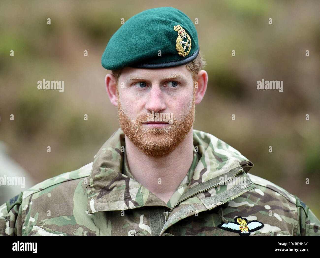 Le duc de Sussex, lors d'une visite à 42 Commando des Royal Marines à leur base de Bickleigh. Banque D'Images