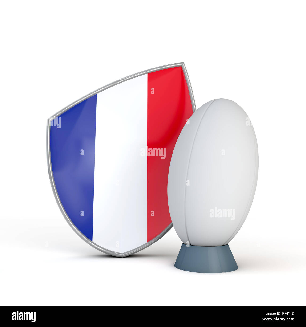 France rugby shield sur l'icône en forme de drapeau avec ballon de rugby. 3D Render Banque D'Images