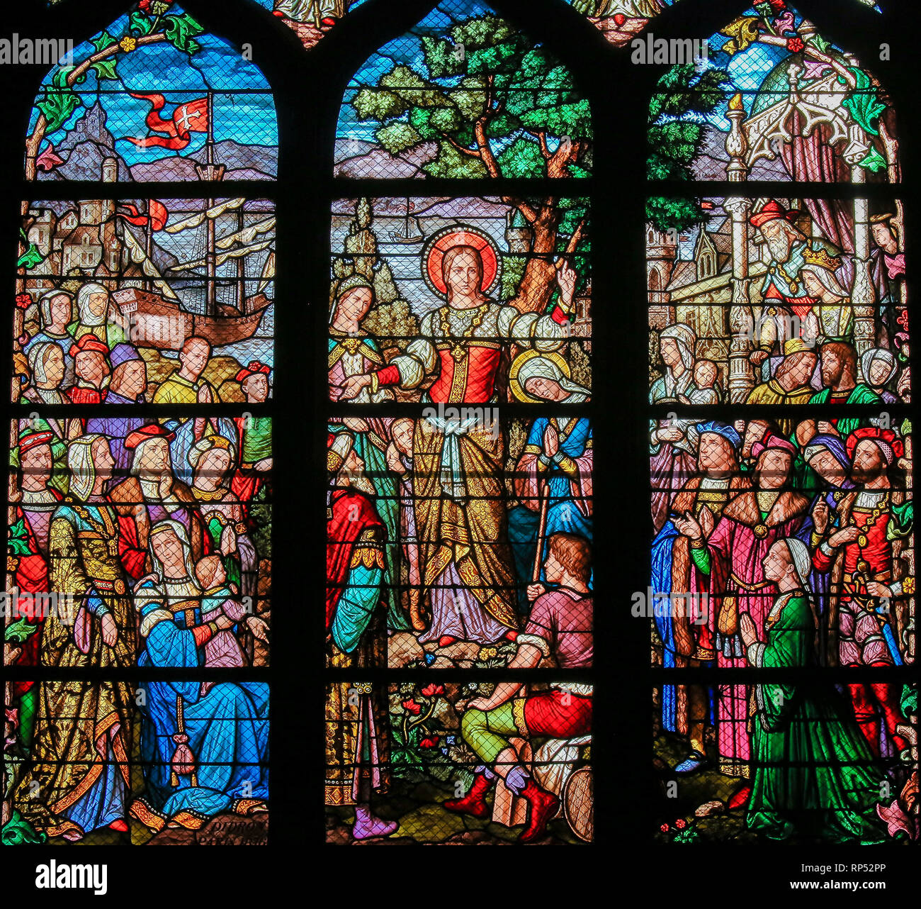 Vitraux dans l'église de Saint Severin, Quartier Latin, Paris, France, représentant Marie Madeleine Banque D'Images