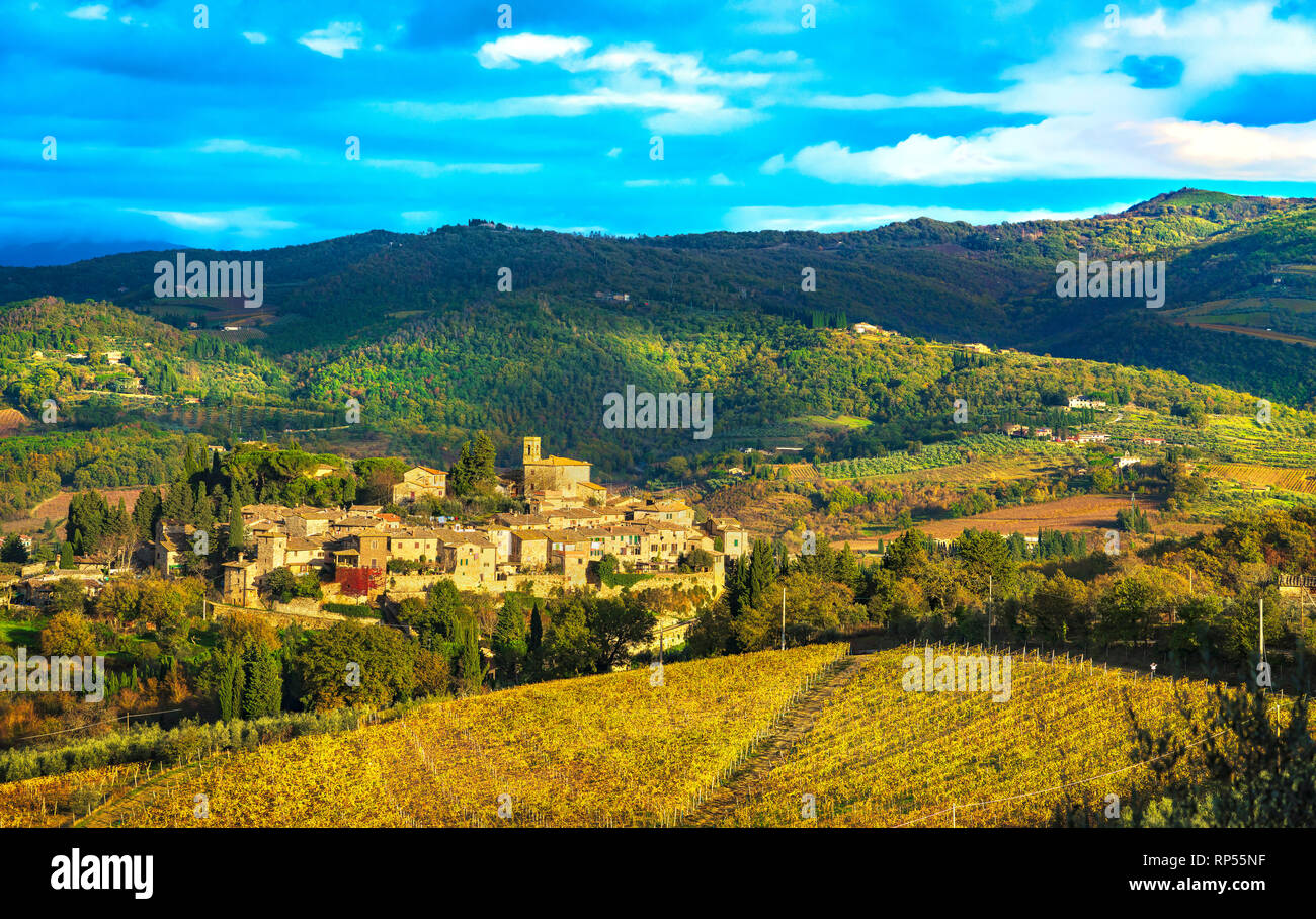 Montefiorallle village et vignobles, Greve in Chianti, Florence, Toscane, Italie Europe Banque D'Images