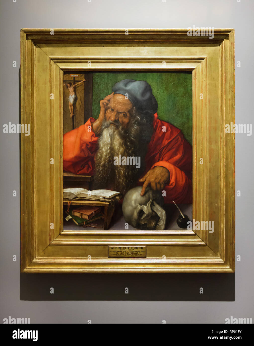 "Saint Jerome" Peinture par peintre allemand Albrecht Dürer (1521) sur l'affichage dans le Musée National d'Art Ancien (Museu Nacional de Arte Antiga) à Lisbonne, Portugal. Banque D'Images