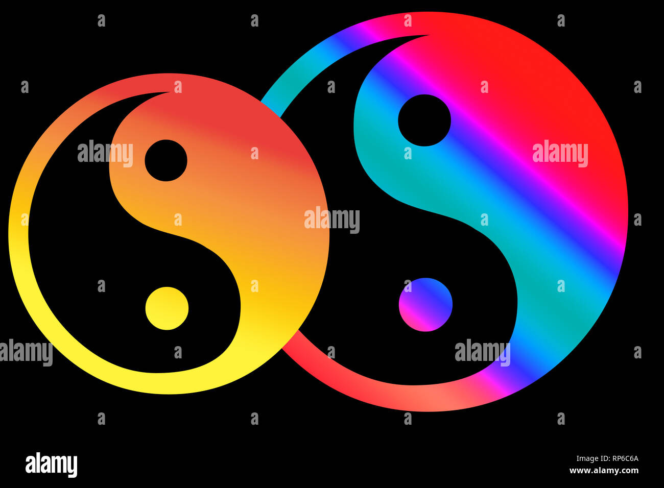 Deux symboles Yin Yang sur fond noir Banque D'Images