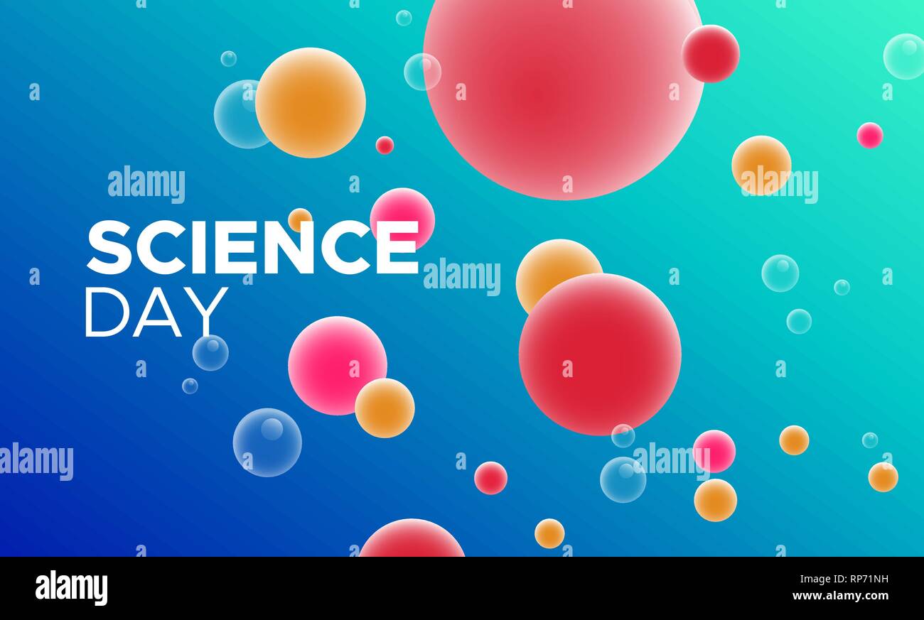 Journée de la science résumé illustration. Arrière-plan avec des bulles colorées sous microscope pour la recherche scientifique la célébration. Illustration de Vecteur