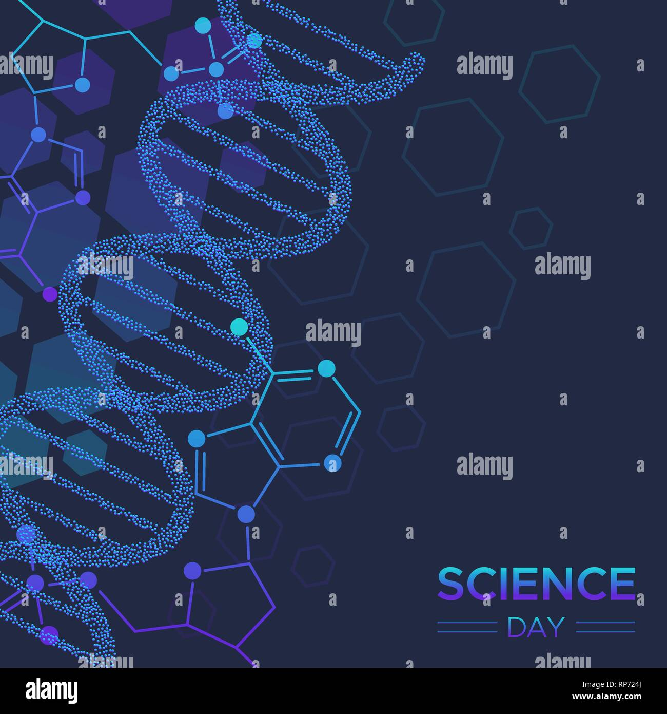 Journée de la science illustration de brins d'ADN abstrait arrière-plan de molécule biologie et biochimie de la recherche et de l'éducation. Illustration de Vecteur