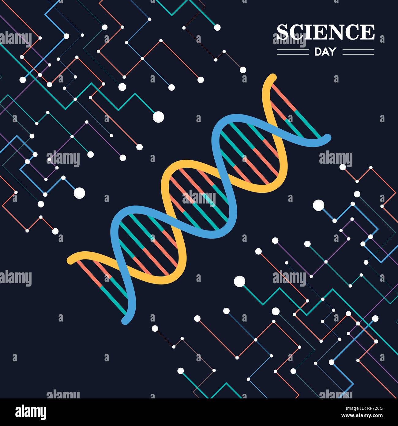 Journée scientifique de l'illustration de la carte résumé brin d'ADN pour la recherche et l'éducation. Illustration de Vecteur
