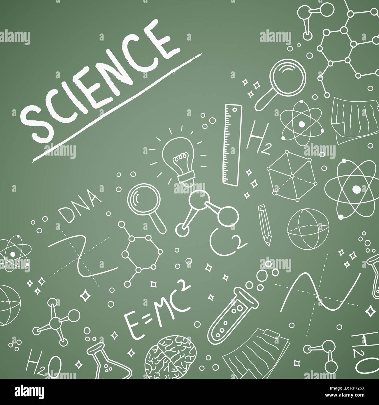 Journée de la science illustration de doodle icônes sur tableau arrière-plan pour l'éducation et de la recherche. Illustration de Vecteur