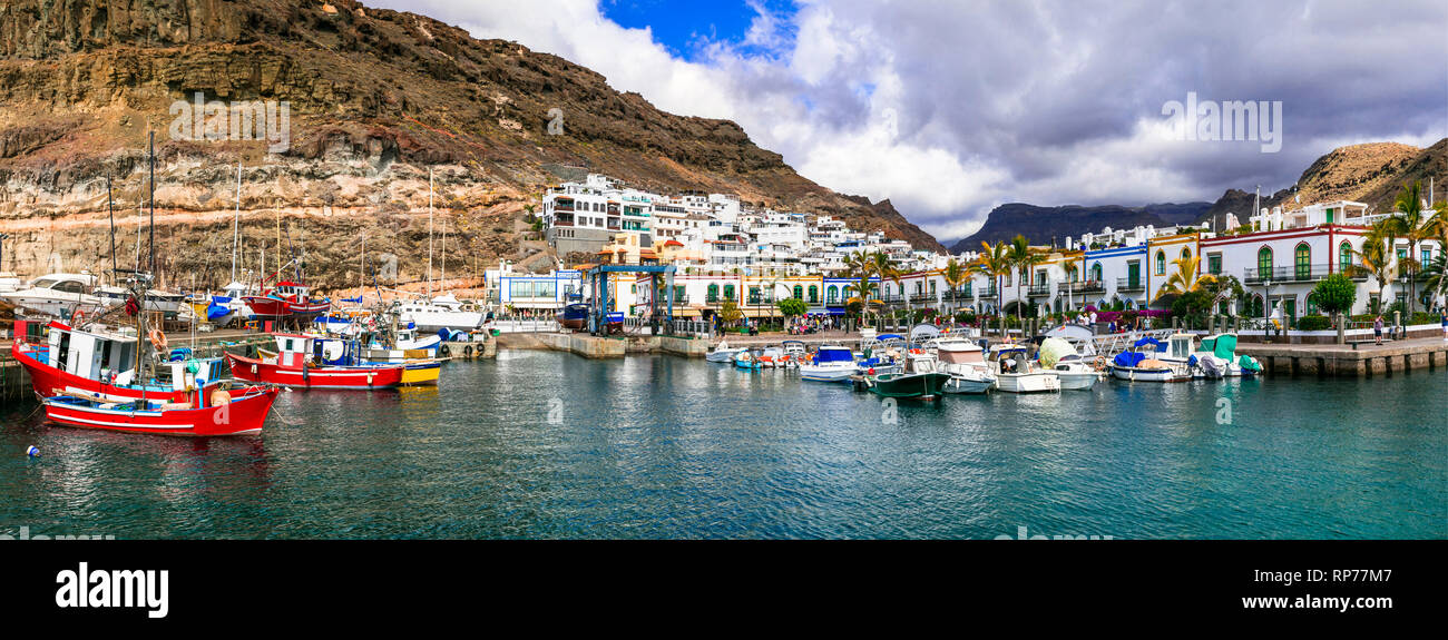 Puerto de Mogan impressionnant village,vue panoramique,Gran Canaria, Espagne. Banque D'Images