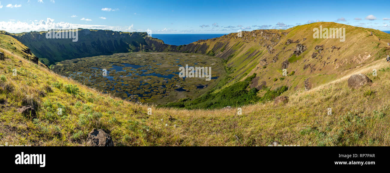 Cratère de Rano Kau, Panorama de l'île de Pâques, Chili Banque D'Images