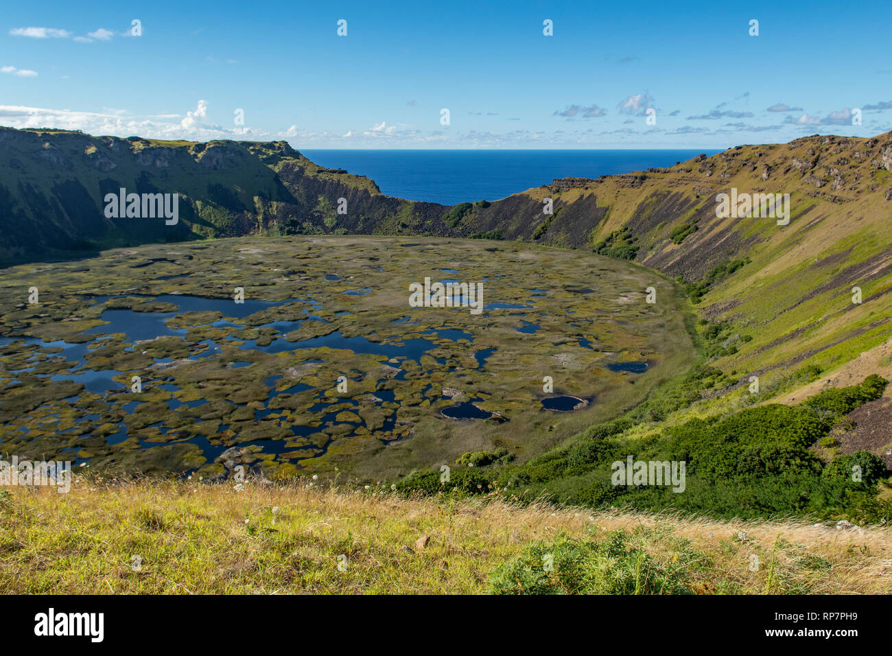 Cratère de Rano Kau, île de Pâques, Chili Banque D'Images