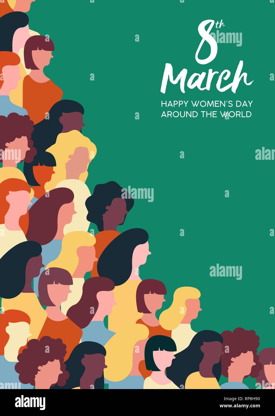 Heureux Jour Femmes illustration de célébration du 8 mars. Groupe de Femmes marchant ensemble pour l'égalité des droits. Illustration de Vecteur