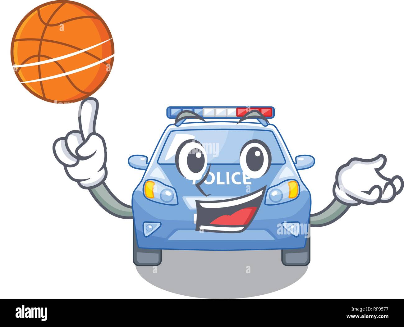 Basket-ball avec voiture de police sur la route d'une caricature Illustration de Vecteur