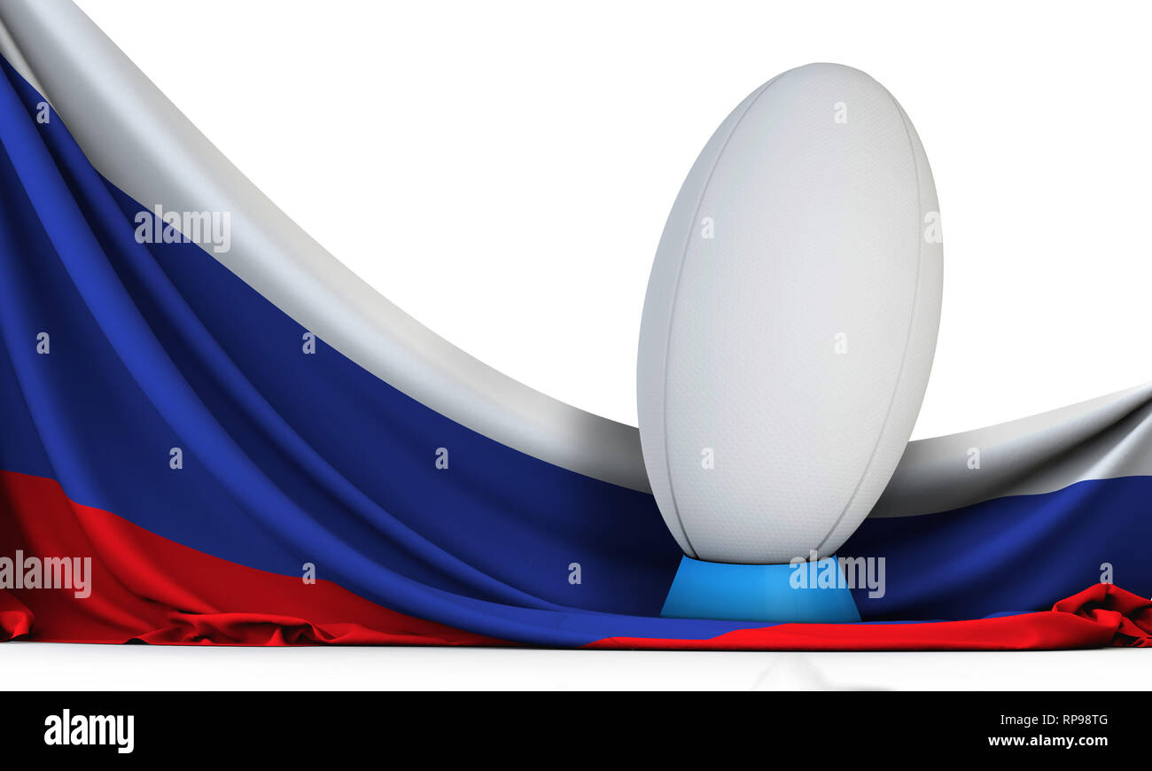 Drapeau de la Russie avec le rugby sport ballon. Le Rendu 3D Banque D'Images