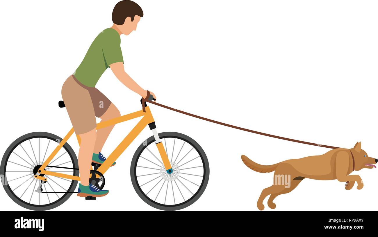 Un homme sur un vélo à marcher avec un chien. Illustration de Vecteur