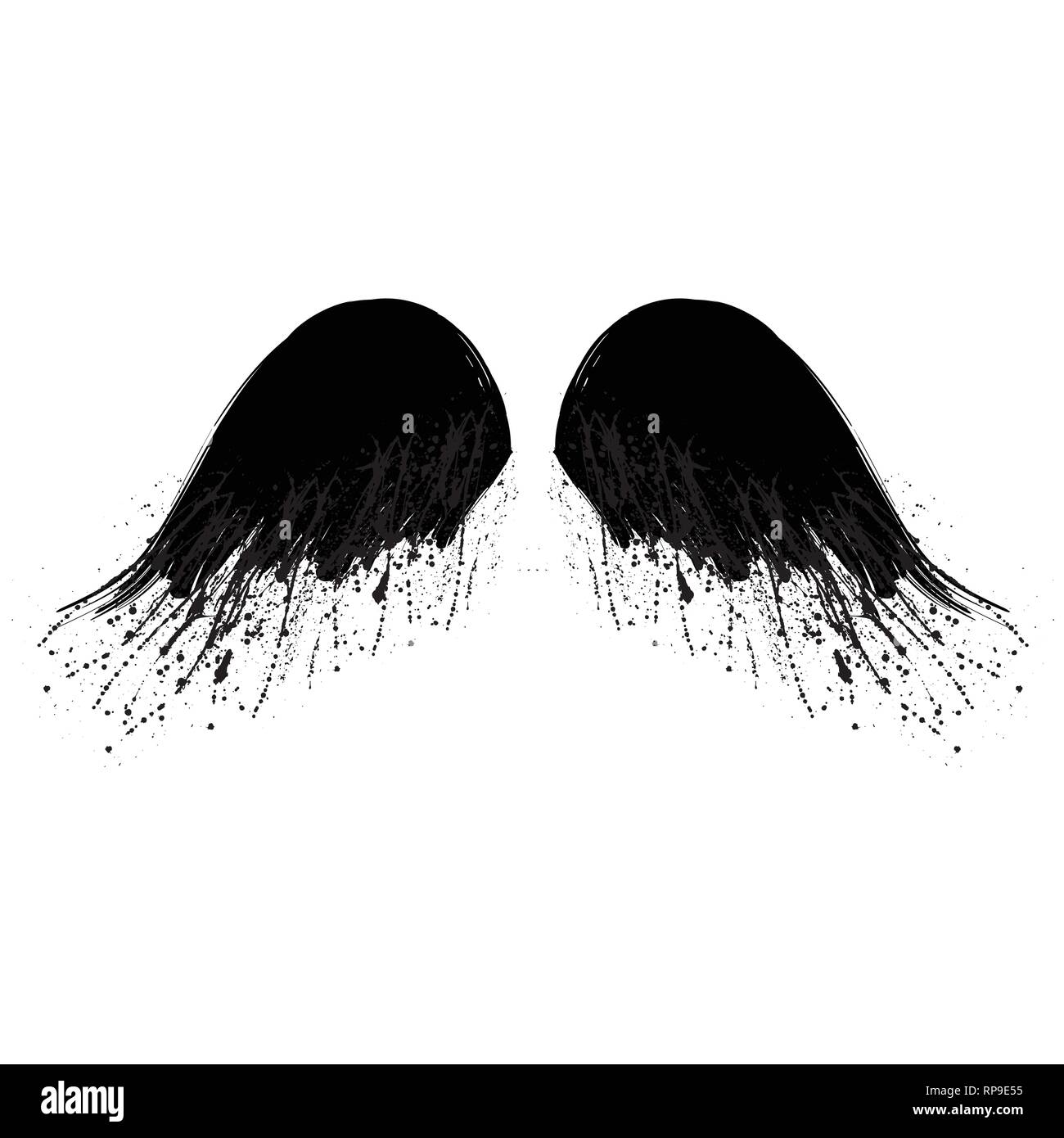 Grunge Black bird silhouettes ailes avec de l'encre splash isolé sur fond blanc Illustration de Vecteur