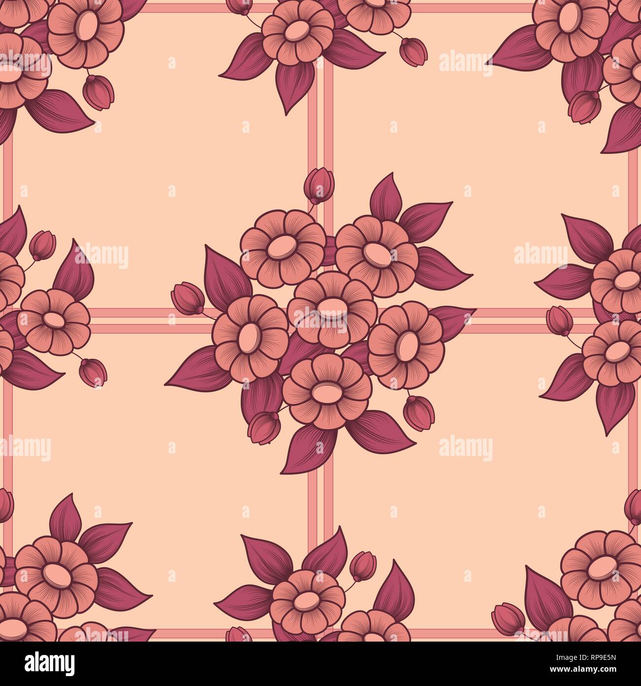Floral background transparent couleur corail avec des bouquets de marguerites Illustration de Vecteur