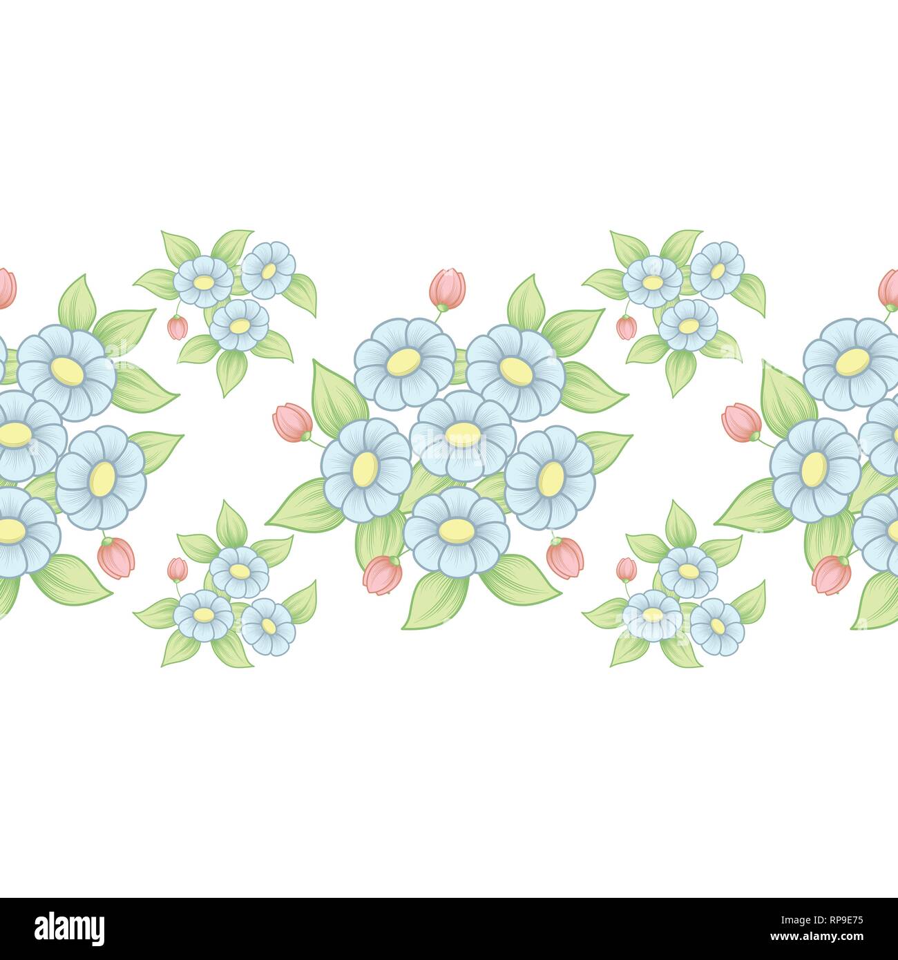 Modèle horizontal florale avec fleurs daisy isolé sur fond blanc Illustration de Vecteur