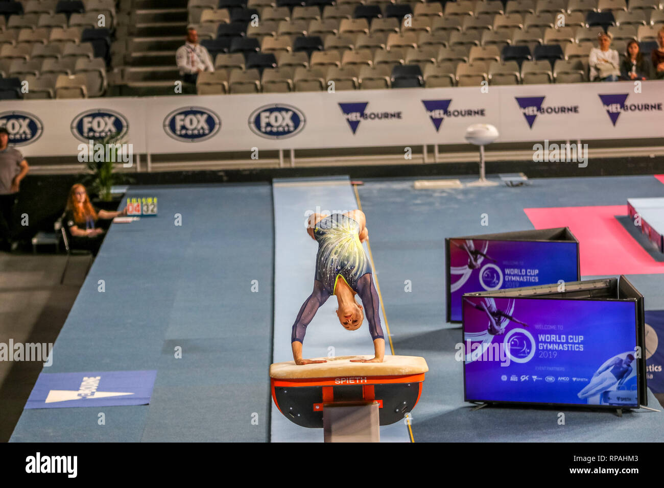 Melbourne, Victoria, Australie. 21 févr. 2019. Coupe du Monde de Gymnastique - Jour 1 qualifications - 21 février 2019 - Aréna de Melbourne, Melbourne, Victoria, Australie.Womens Vault concurrent Géorgie Rose Brown représentant AUS au cours de sa routine. Credit : brett keating/Alamy Live News Banque D'Images