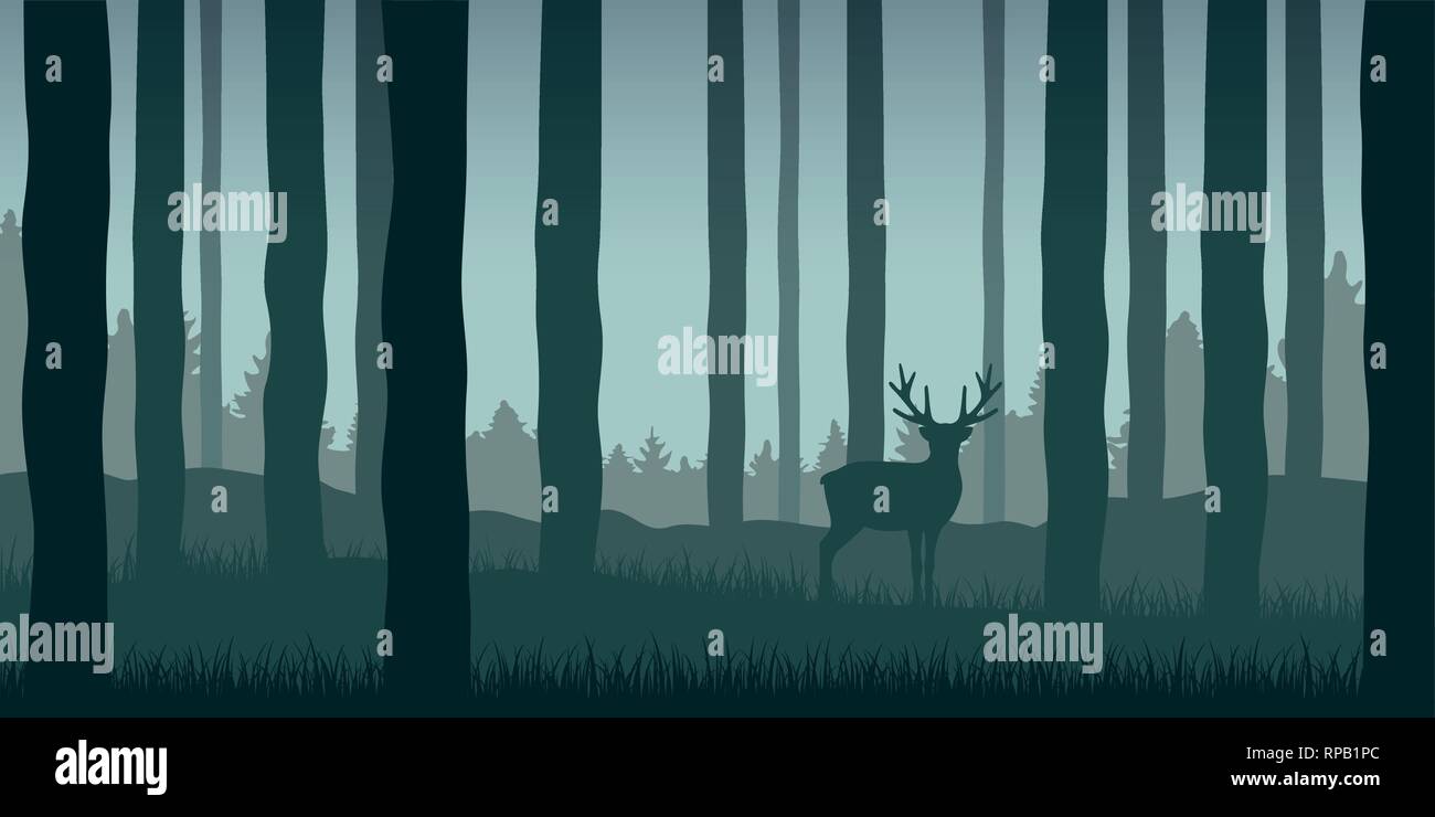 Lonely elk en forêt vert paysage nature faune illustration vecteur EPS10 Illustration de Vecteur