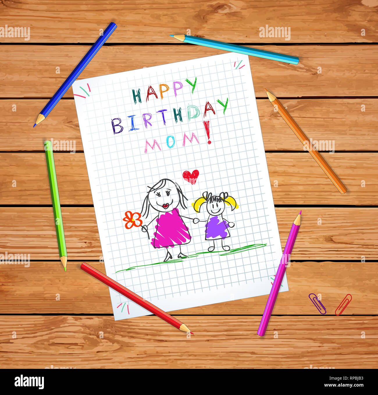 Joyeux Anniversaire Maman Les Enfants Dessines A La Main En Couleurs Illustration De La Mere Et La Fille Ensemble Sur Ordinateur Portable Sur Feuille Quadrillee Avec Table En Bois Stylo De Couleur Joyeux Anniversaire Maman Les Enfants Dessines A La Main En Couleurs Illustration De La Mere Et La Fille Ensemble Sur Ordinateur Portable Sur Feuille Quadrillee Avec Table En Bois Stylo De Couleur